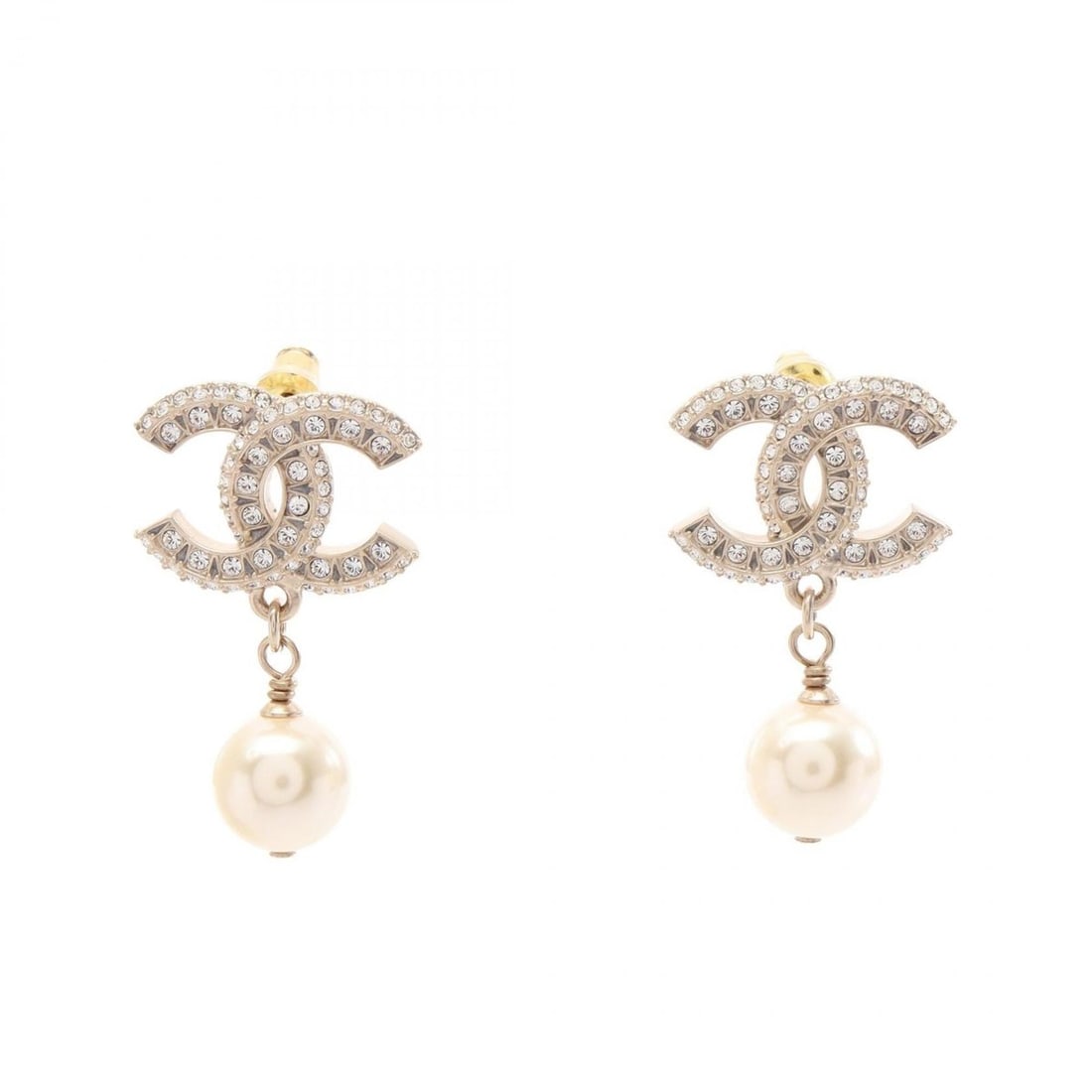 Chanel Coco Mark Earrings, Gold Plated (GP), Faux Pearl, Rhinestone, Women's, Gold, White, Clear,: --- Catalog ---Category: SizeSize (HxWxD): 35.00mm x 22.00mm / 1.38'' x 0.87''Category: DesignType: Stud earringsColor: Clear, Gold, WhiteGender: WomenMaterial: Gold plating, RhinestoneCategory: Gener