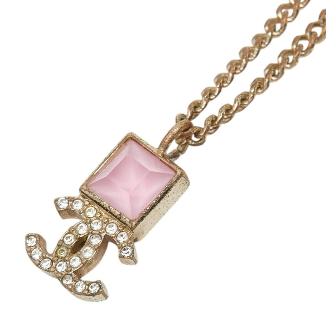 Chanel Coco Mark Chain Pendant Necklace, Gold and Pink Plated Rhinestones, Women's.: --- Catalog ---Category: SizePendant Size: 10mm x 19.3mm / 0.39'' x 0.75''Neck Circumference: 63 cm / 24.8''Category: DesignColor: PinkGender: WomenMaterial: RhinestoneNecklace Type: Pendant necklaceC
