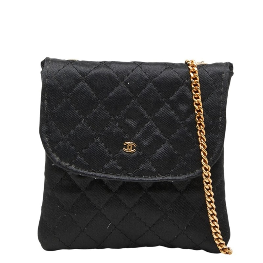 Chanel Matelassé Coco Mark Mini Chain Handbag Pouch Black Satin Women's CHANEL: --- Catalog ---Category: SizeSize (HxWxD): 8.5cm x 8.5cm x 1cm / 3.34'' x 3.34'' x 0.39''Category: DesignType: Handbag, PouchColor: BlackGender: WomenMaterial: Satin Category: GeneralBrand: Chanel--- 