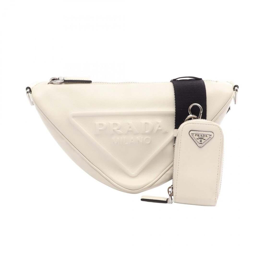 Prada Triangle Shoulder Bag/Handbag, Leather, Women's, White: --- Catalog ---Category: SizeSize (HxWxD): 15cm x 26cm x 10cm / 5.9'' x 10.23'' x 3.93''Category: DesignType: Handbag, Shoulder bagColor: WhiteGender: WomenMaterial: Leather Category: GeneralBrand: Pr