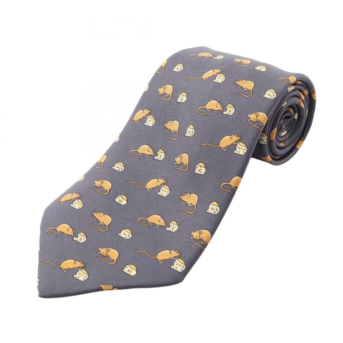 Hermes silk tie with mouse pattern, men's, gray/brown tones.: --- Catalog ---Category: SizeTotal Length: 142cm / 55.9''Category: DesignType: CravatColor: Brown, GrayGender: MenMaterial: Silk Category: GeneralBrand: Hermes--- Item List ---Section: ConditionRankin
