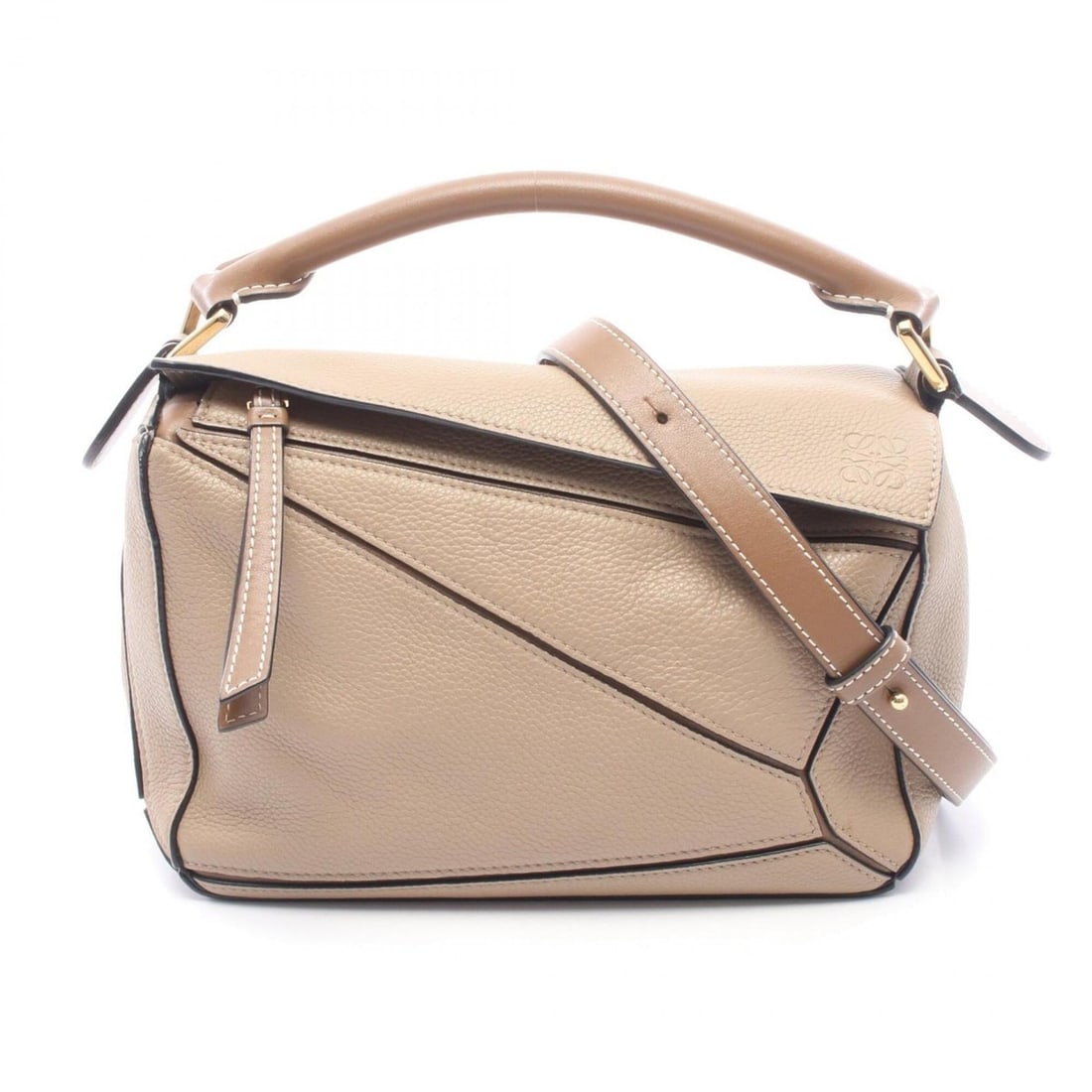 Loewe Puzzle Edge Small 2-Way Handbag, Leather, Women's, Beige/Brown: --- Catalog ---Category: SizeSize (HxWxD): 16.5cm x 24cm x 11cm / 6.49'' x 9.44'' x 4.33''Category: DesignType: HandbagColor: Beige, BrownGender: WomenMaterial: Leather Category: GeneralBrand: Loewe--