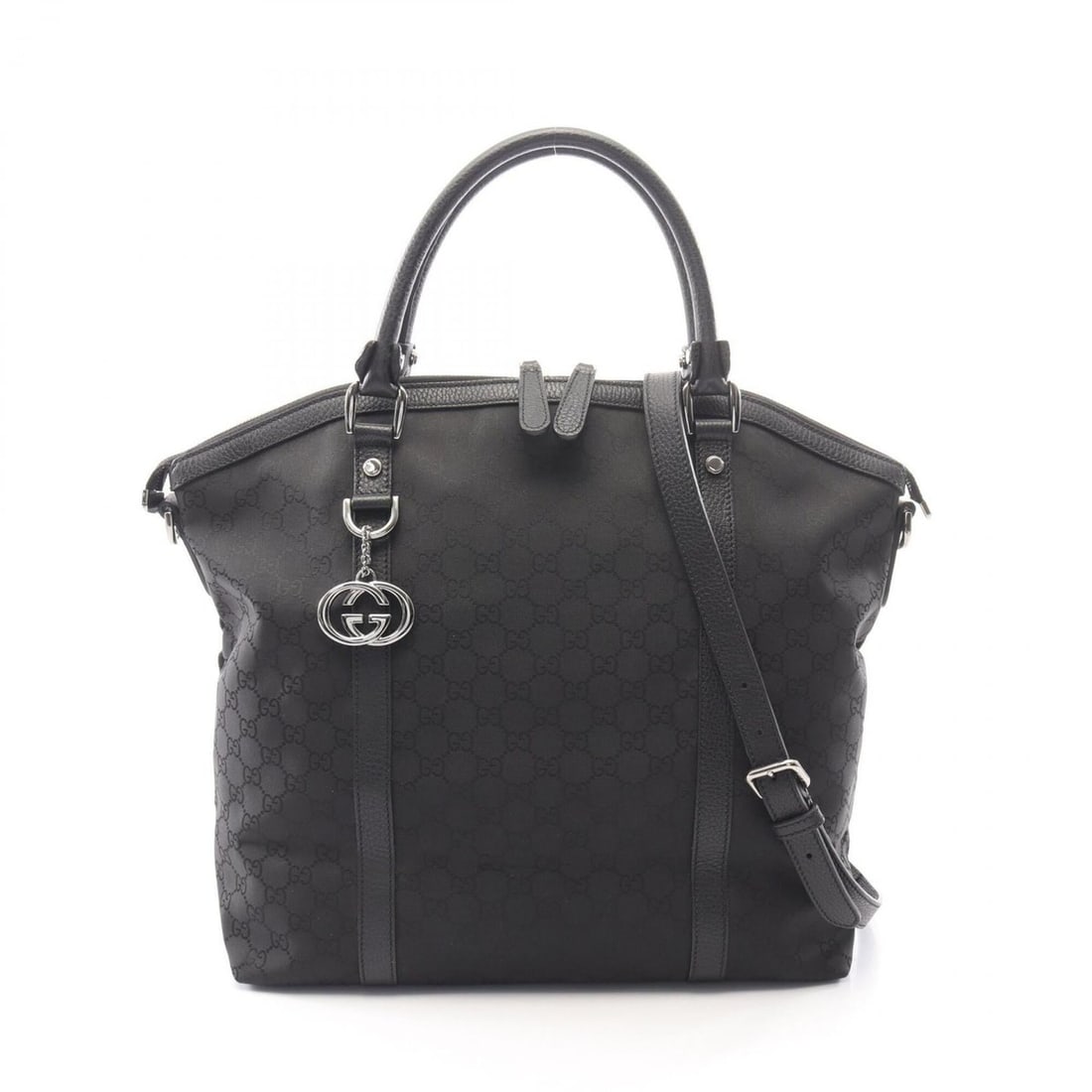 Gucci GG pattern Interlocking G tote bag/handbag, leather and nylon canvas, women's, black, 339551: --- Catalog ---Category: SizeSize (HxWxD): 33cm x 34cm x 15cm / 12.99'' x 13.38'' x 5.9''Category: DesignType: Handbag, Tote bagColor: BlackGender: WomenMaterial: Leather , Nylon canvas Category: Gene