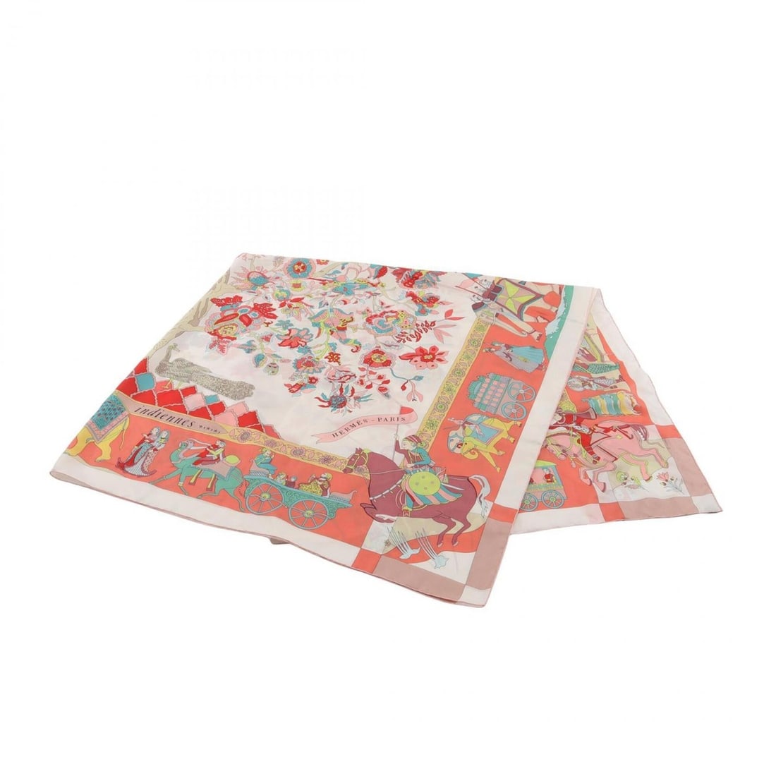 Hermes Carre Geant 140 Silk Twill Scarf/Muffler, Fantaisies Indians, Silk, Women's, Pink/Multicolor: --- Catalog ---Category: SizeSize (LxW): 1.36m x 1.36m / 53.54'' x 53.54''Category: DesignType: ScarfColor: Multi-color, PinkGender: WomenMaterial: Silk Category: GeneralBrand: Hermes--- Item List ---