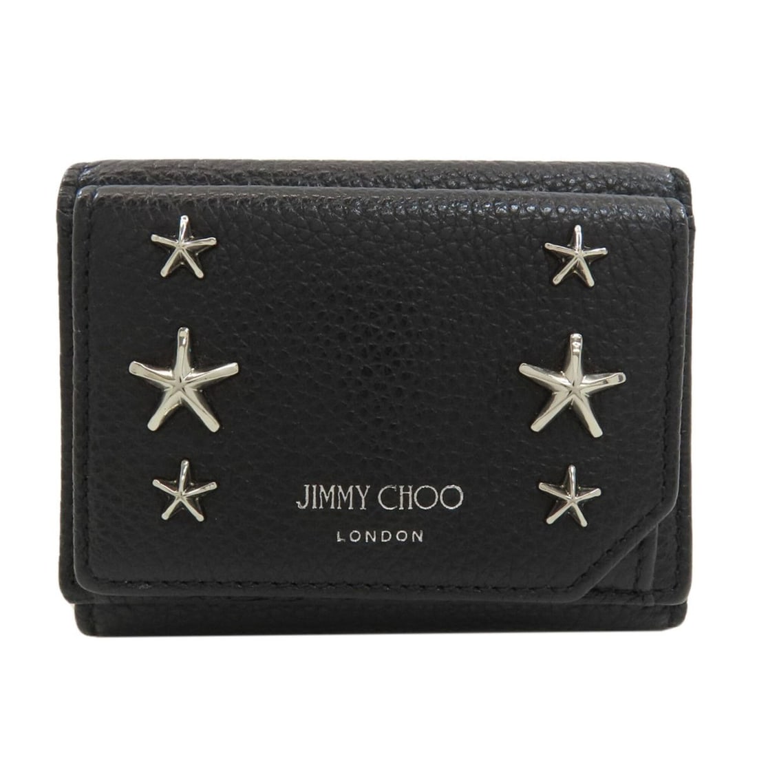 Jimmy Choo Studded Star Motif Tri-fold Leather Wallet for Women: --- Catalog ---Category: SizeSize (HxWxD): 8cm x 10cm x 1cm / 3.14'' x 3.93'' x 0.39''Category: DesignType: Wallet (tri-fold)Color: BlackGender: WomenMaterial: Leather Category: GeneralBrand: Jimmy Ch