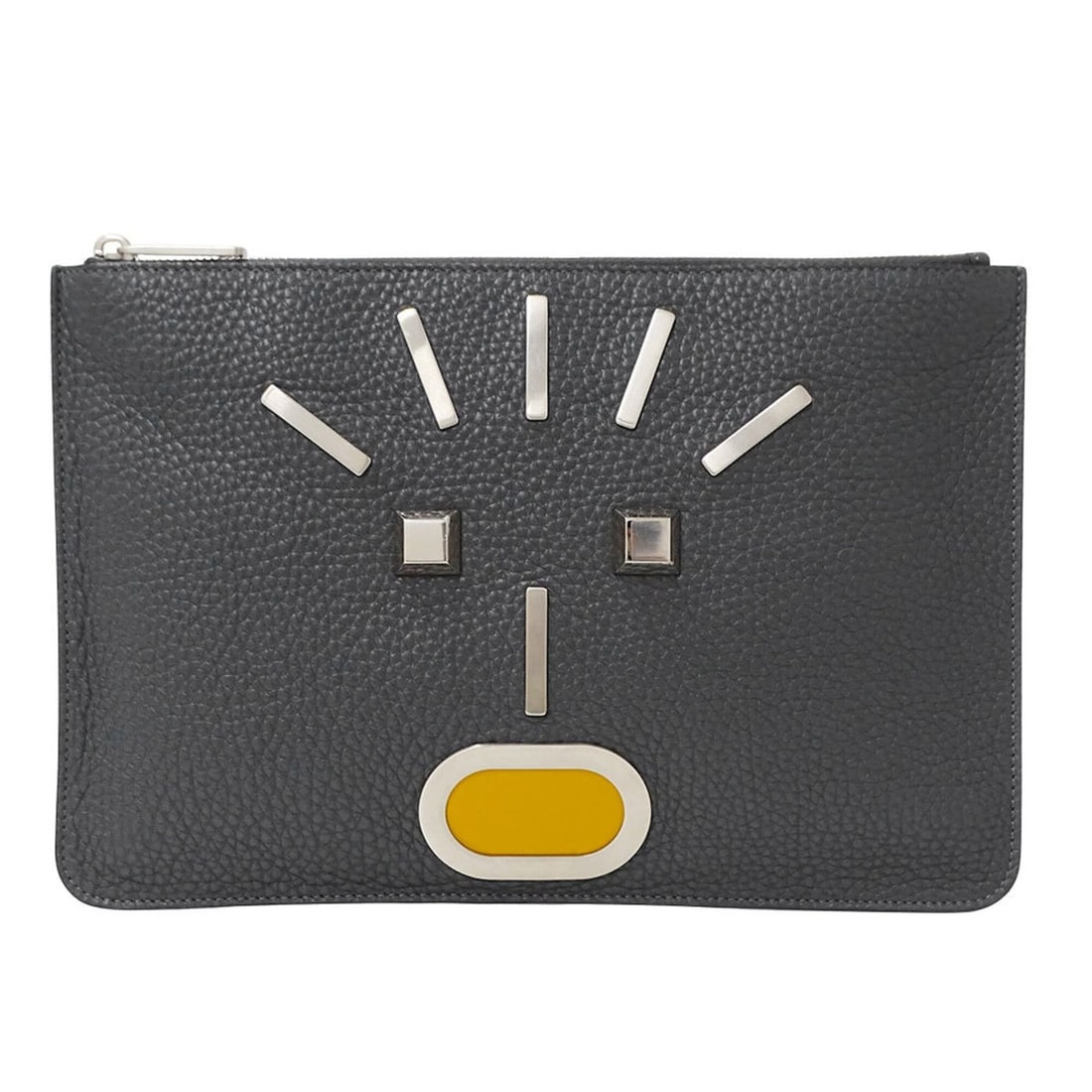 Fendi handbag for women and men, brand name clutch bag, second leather, charcoal gray.: --- Catalog ---Category: SizeSize (HxWxD): 20cm x 30cm x 5.00mm / 7.87'' x 11.81'' x 0.19''Category: DesignType: Clutch bag, HandbagColor: Charcoal grayGender: Men,WomenMaterial: Leather Category: Gen