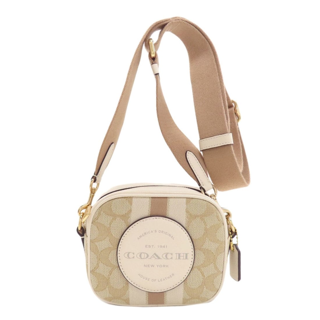 Coach C9120 Mini Dempsey Long Shoulder Bag, Canvas/Leather, Women's COACH: --- Catalog ---Category: SizeSize (HxWxD): 12cm x 14cm x 5.5cm / 4.72'' x 5.51'' x 2.16''Strap Length: 85cm - 130cm / 33.46'' - 51.18''Category: DesignType: Shoulder bagColor: Beige, WhiteGender: Wome