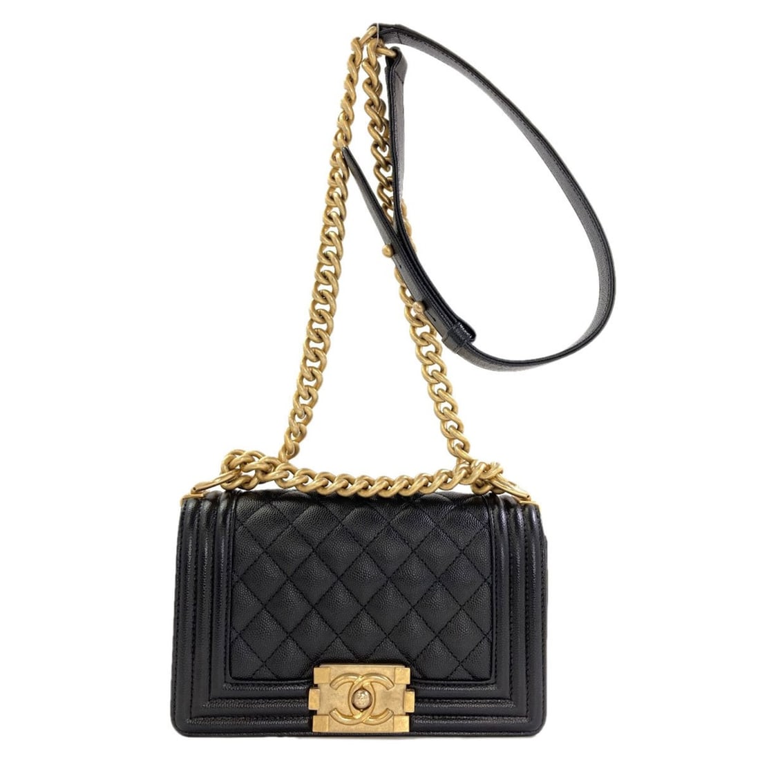 Chanel Boy Chain Shoulder Bag, Gold Hardware, Grained Calfskin, Women's.: --- Catalog ---Category: SizeSize (HxWxD): 12cm x 20cm x 6cm / 4.72'' x 7.87'' x 2.36''Category: DesignType: Shoulder bagColor: BlackGender: WomenMaterial: Leather Category: GeneralBrand: Chanel--- It
