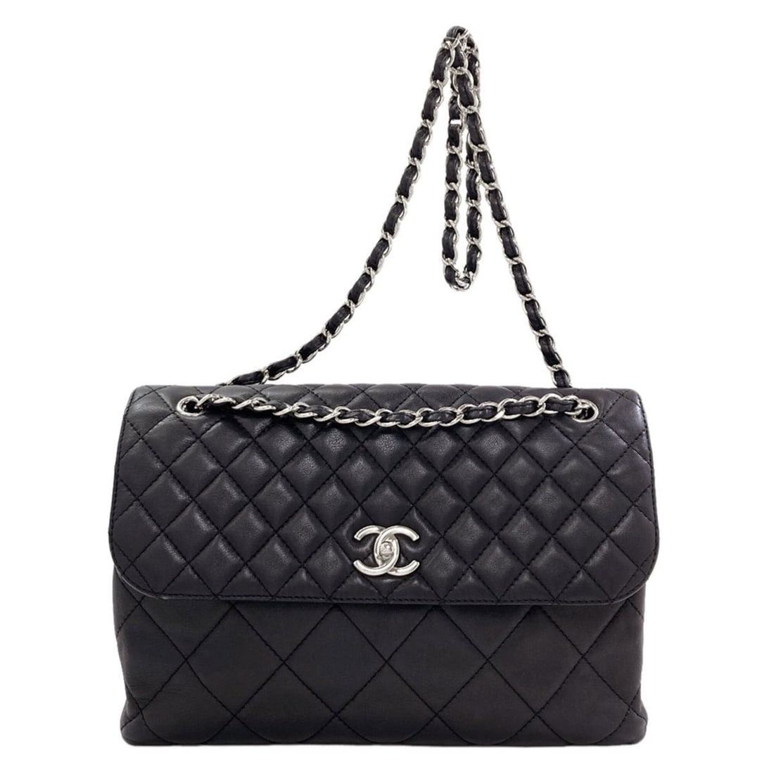 Chanel Matelassé Coco Mark Silver Hardware Shoulder Bag Calfskin Women's CHANEL: --- Catalog ---Category: SizeSize (HxWxD): 21cm x 32cm x 8cm / 8.26'' x 12.59'' x 3.14''Category: DesignType: Shoulder bagColor: BlackGender: WomenMaterial: Leather Category: GeneralBrand: Chanel--- I