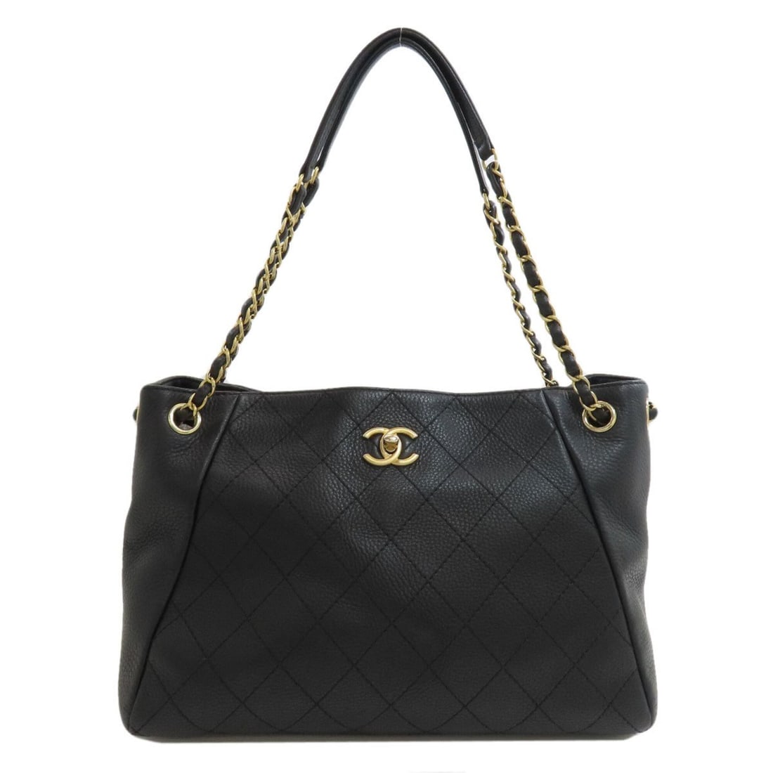 Chanel Matelassé Chain Tote, Gold Hardware, Tote Bag, Calfskin, Women's CHANEL: --- Catalog ---Category: SizeSize (HxWxD): 22cm x 31cm x 16cm / 8.66'' x 12.2'' x 6.29''Category: DesignType: Tote bagColor: BlackGender: WomenMaterial: Leather Category: GeneralBrand: Chanel--- Item 