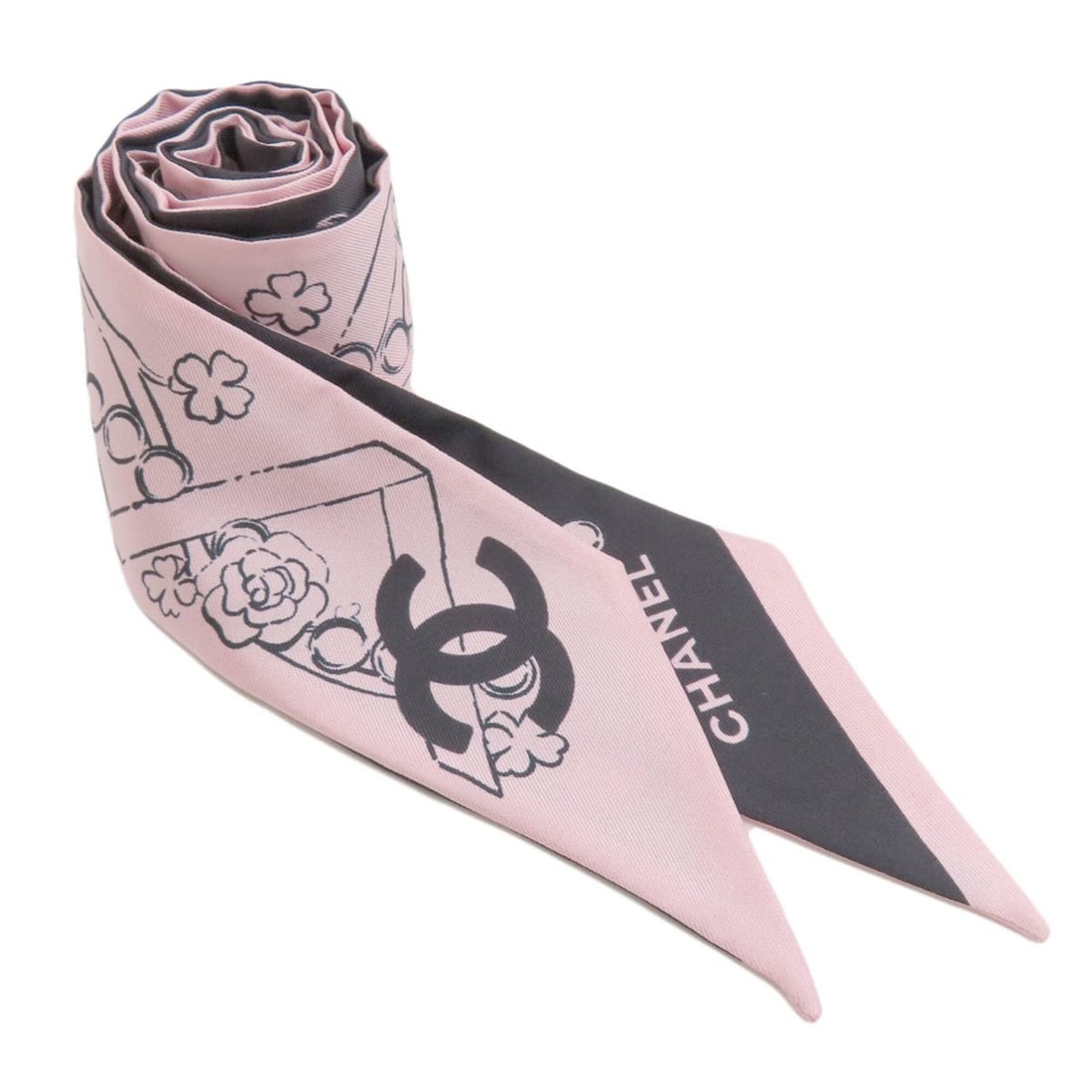 Chanel Coco Mark Slim Bandeau Scarf Muffler Silk Women's CHANEL: --- Catalog ---Category: SizeSize (LxW): 1.65m x 5cm / 64.96'' x 1.96''Category: DesignType: ScarfColor: Black, PinkGender: WomenMaterial: Silk Category: GeneralBrand: Chanel--- Item List ---Section: 