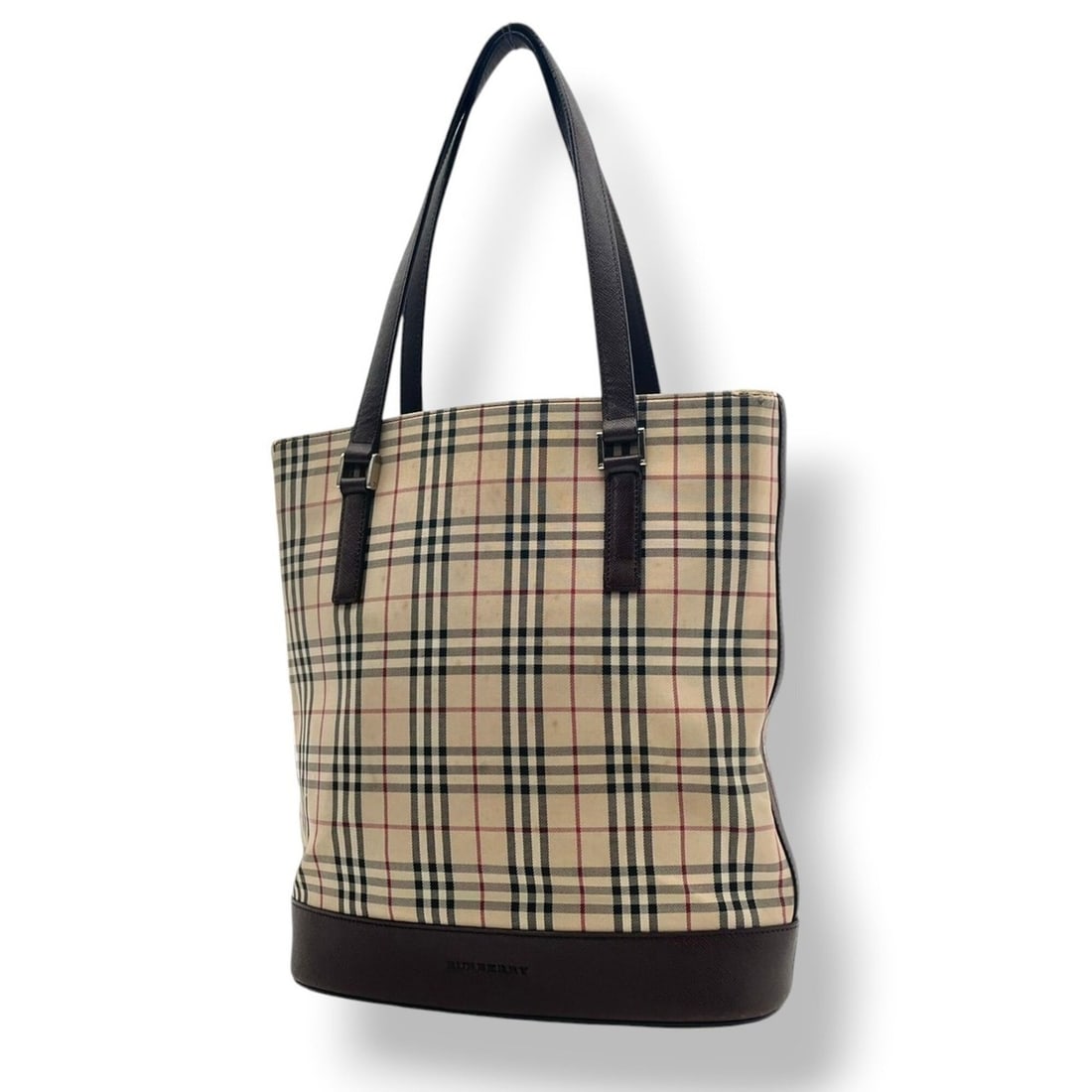 BURBERRY Nova Check Tote Bag, Handbag, Shoulder Canvas, Leather, Beige, Brown, Silver Hardware, (1 of 20)