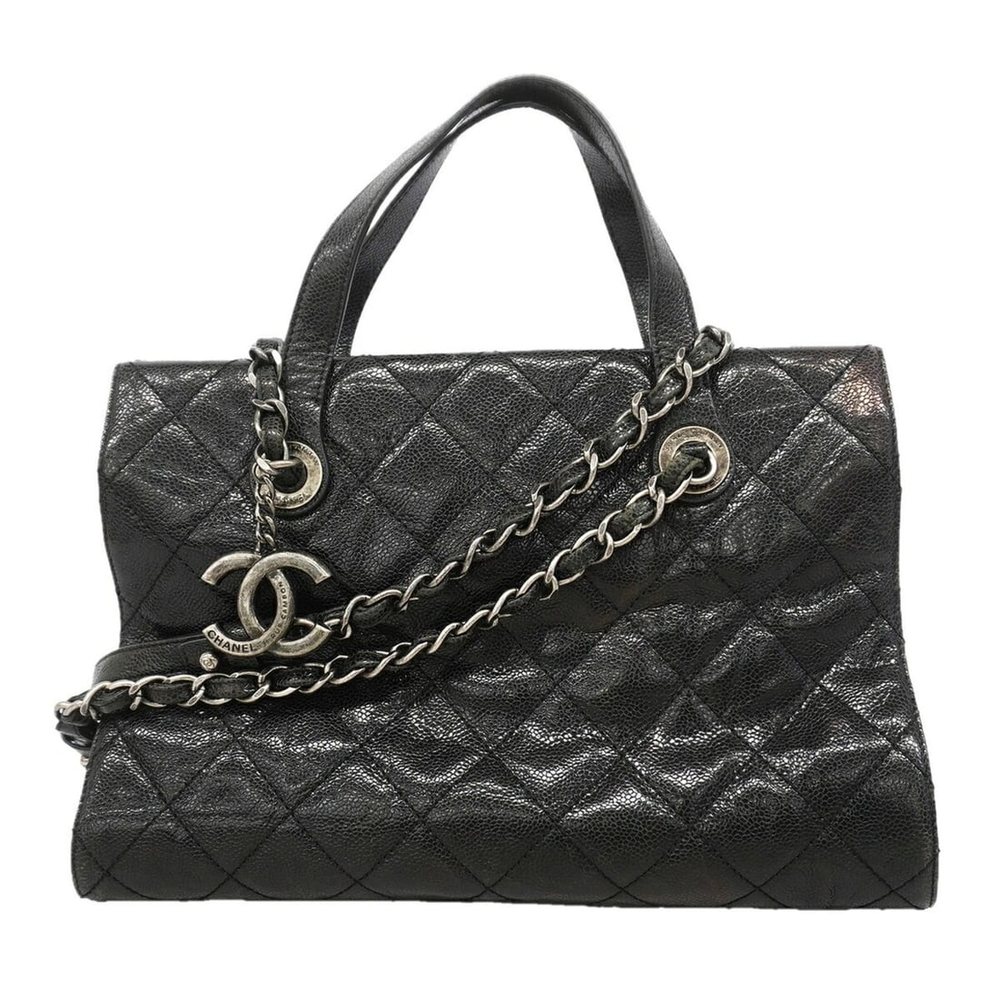 Chanel Matelassé Chain Shoulder Bag, Caviar Leather, Black, 2-way Bag for Women: --- Catalog ---Category: SizeSize (HxWxD): 24cm x 32cm x 14.5cm / 9.44'' x 12.59'' x 5.7''Category: DesignType: HandbagColor: BlackGender: WomenMaterial: Grained Calfskin Hardware Color: SilverCategor