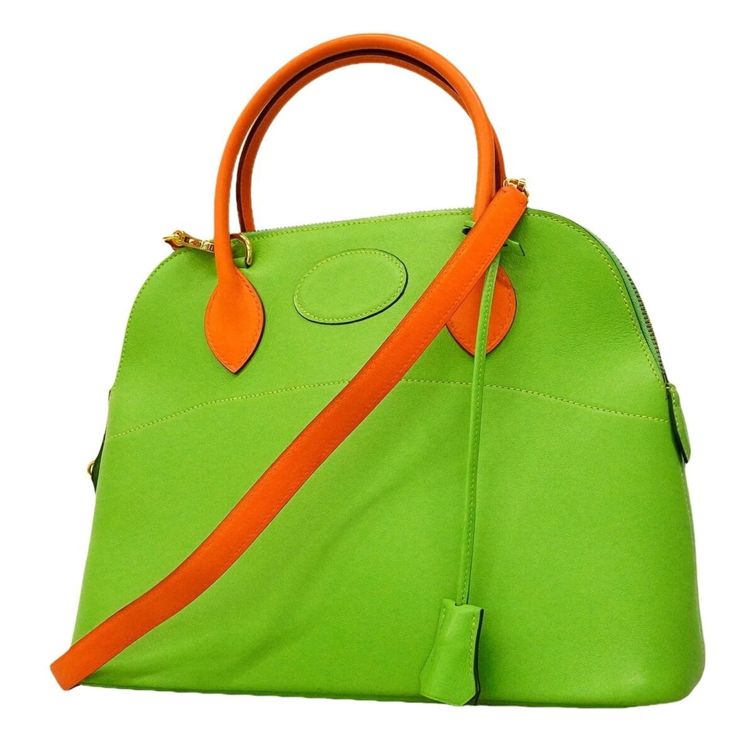 Hermes Bolide 31 Handbag, Veau Gulliver Leather, Orange/Apple Green, ?C Stamp, 2-way bag for women: --- Catalog ---Category: SizeSize (HxWxD): 24cm x 31cm x 12cm / 9.44'' x 12.2'' x 4.72''Category: DesignType: HandbagColor: Apple green, OrangeGender: WomenMaterial: Gulliver leather Hardware Color: G