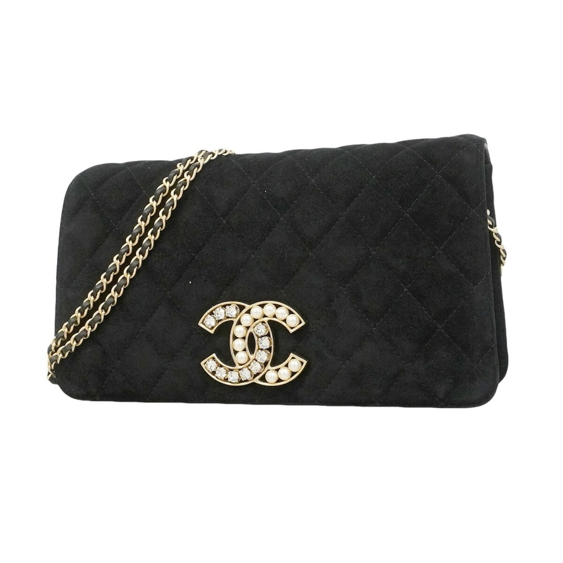 Chanel Matelassé Chain Shoulder Bag, Suede, Black/Champagne, Women's: --- Catalog ---Category: SizeSize (HxWxD): 12cm x 21cm x 6cm / 4.72'' x 8.26'' x 2.36''Category: DesignType: Shoulder bagColor: BlackGender: WomenMaterial: Suede Hardware Color: Champagne goldCategory