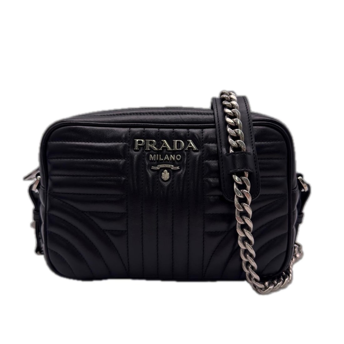 PRADA Diagram Chain Shoulder Bag 1BH083 with Strap, Black Calf Leather, Women's (1 of 19)