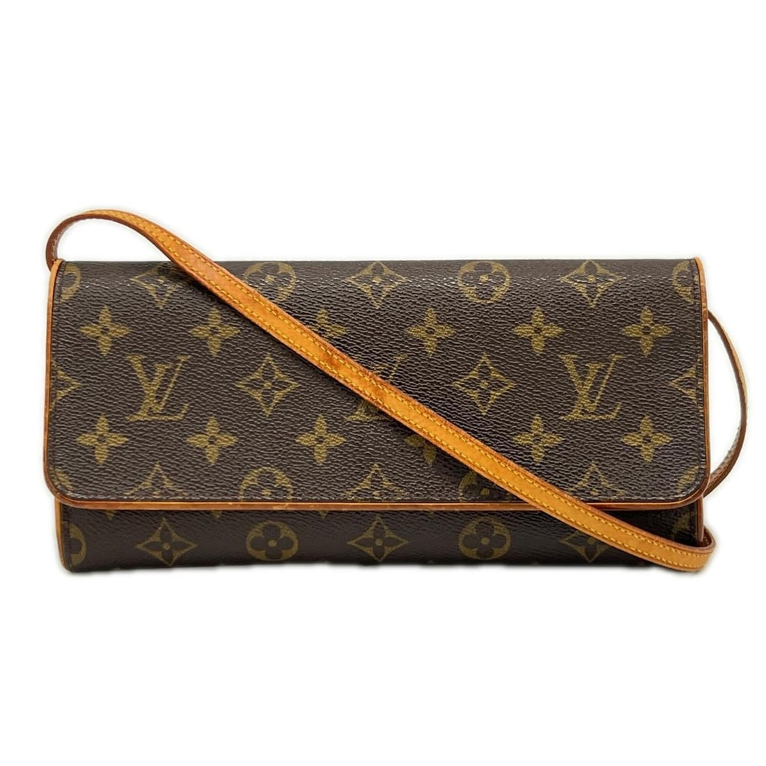 LOUIS VUITTON Monogram Pochette Twin GM M51852 Shoulder Bag Brown Beige Leather Women's