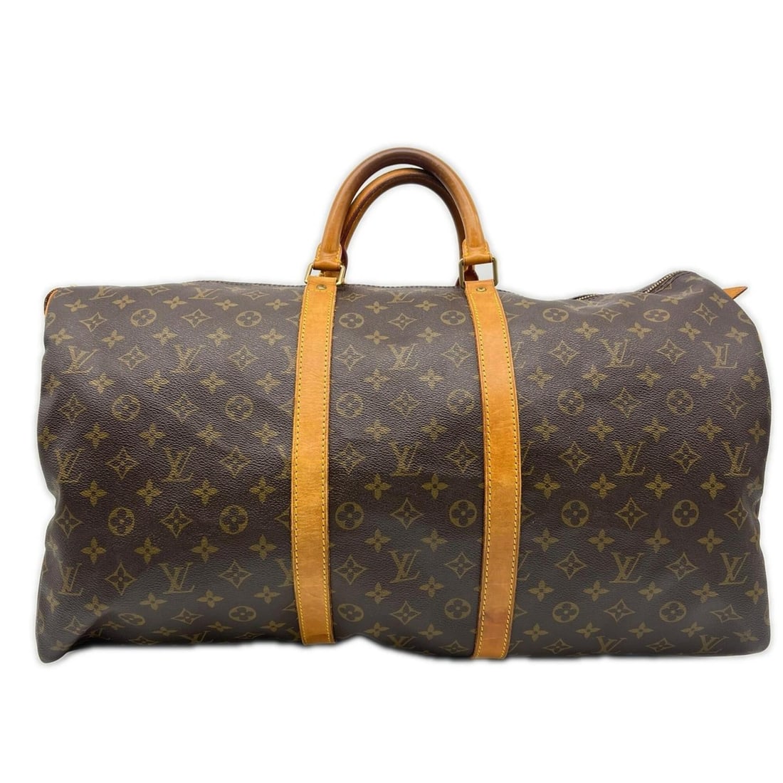 LOUIS VUITTON Monogram Keepall 55 M41424 Boston Bag Brown Beige Leather Men's