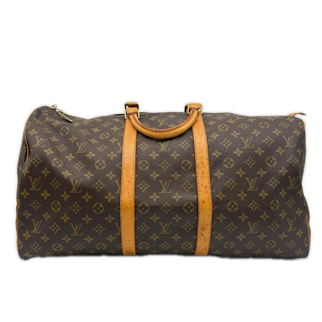 LOUIS VUITTON Monogram Keepall 55 M41424 Boston Bag Brown Beige Leather Men's: --- Catalog ---Category: SizeSize (HxWxD): 31cm x 55cm x 23cm / 12.2'' x 21.65'' x 9.05''Handle Length: 29cm / 11.41''Category: DesignType: Boston bagColor: Beige, BrownGender: MenClosure: ZipperMater