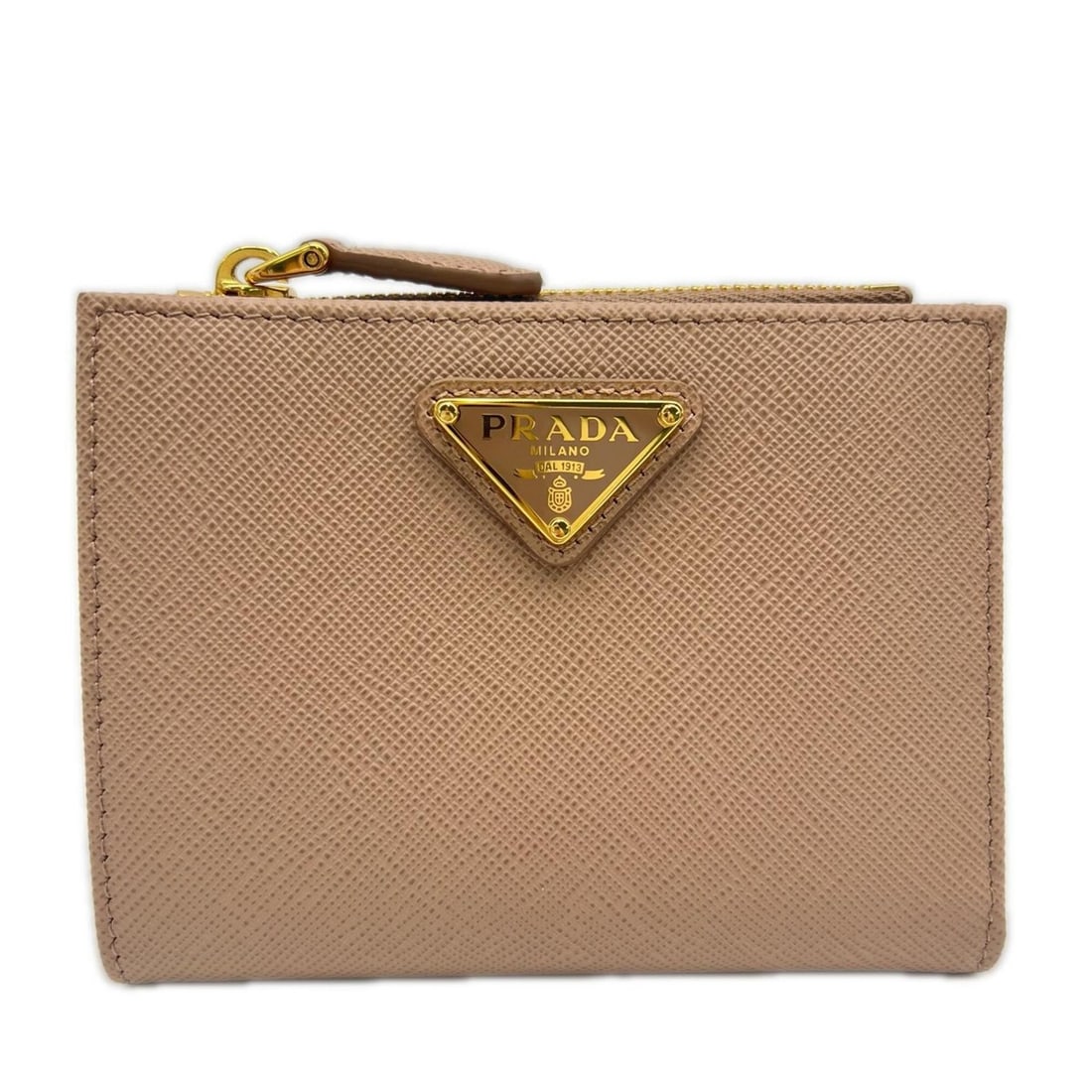 PRADA Saffiano Triangle Wallet 1ML050 Bi-fold Beige Women's