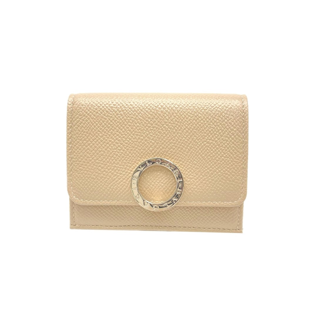 BVLGARI Bulgari Compact Wallet 293706 Tri-fold Beige Grained Calf Leather Women's