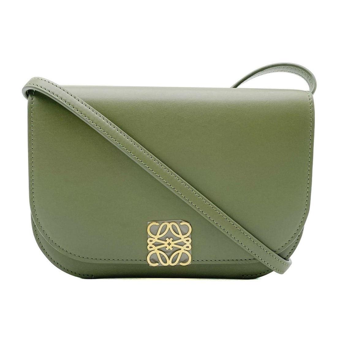 LOEWE Goya Accordion Clutch Shoulder Bag Anagram Leather Green Women's