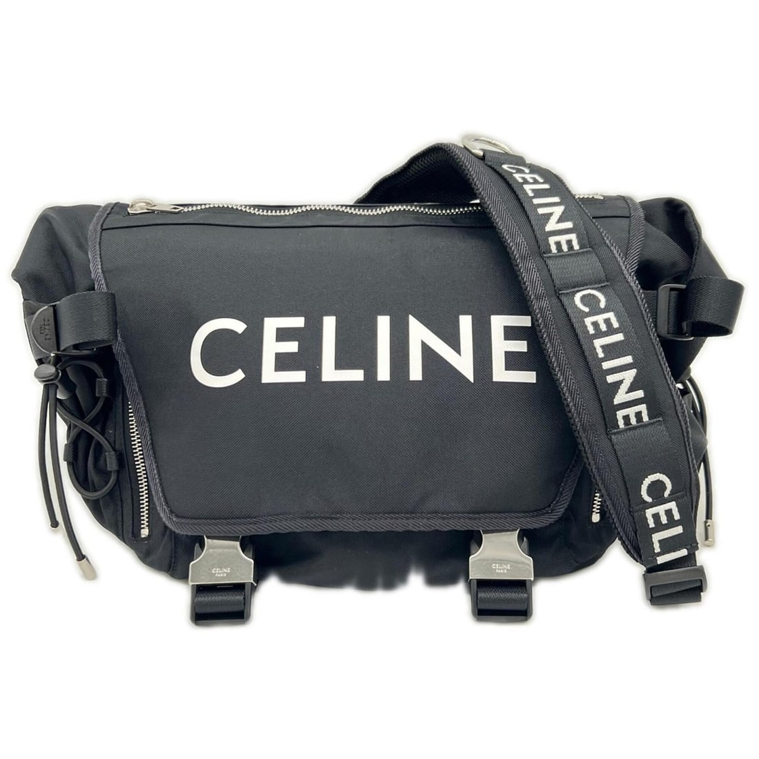 CELINE Nylon Medium Trekking Messenger Bag WS13350 Shoulder Black Men's: --- Catalog ---Category: SizeSize (HxWxD): 27cm x 34cm x 10cm / 10.62'' x 13.38'' x 3.93''Strap Length: 123cm / 48.42''Category: DesignType: Messenger bag, Shoulder bagColor: BlackGender: MenClosure: 