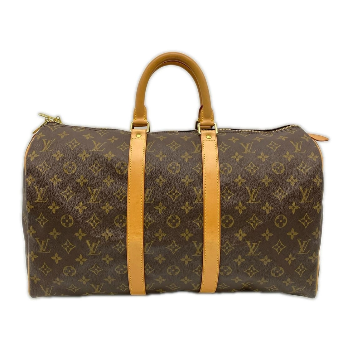 LOUIS VUITTON Monogram Keepall 45 M41428 Boston Bag Brown Beige Leather Men's: --- Catalog ---Category: SizeSize (HxWxD): 25cm x 45cm x 21cm / 9.84'' x 17.71'' x 8.26''Handle Length: 29cm / 11.41''Category: DesignType: Boston bagColor: Beige, BrownGender: MenClosure: ZipperMater
