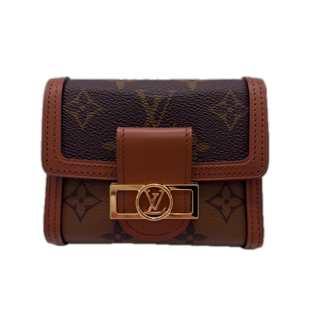 LOUIS VUITTON Monogram Reverse Portefeuille Dauphine Compact M68725 Tri-fold Wallet Brown Beige