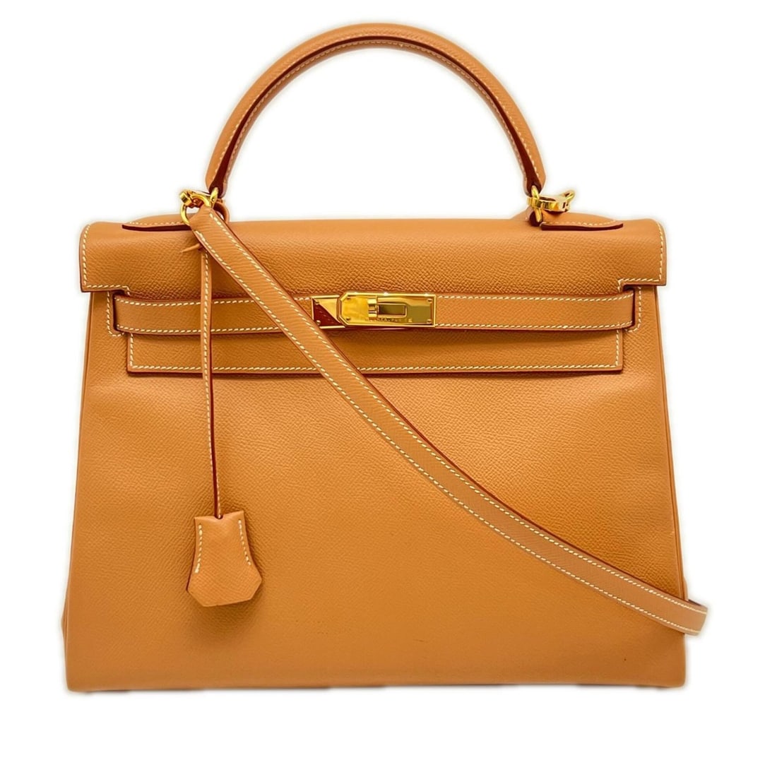 HERMES Courchevel Kelly 32 Handbag, Brown, Women's