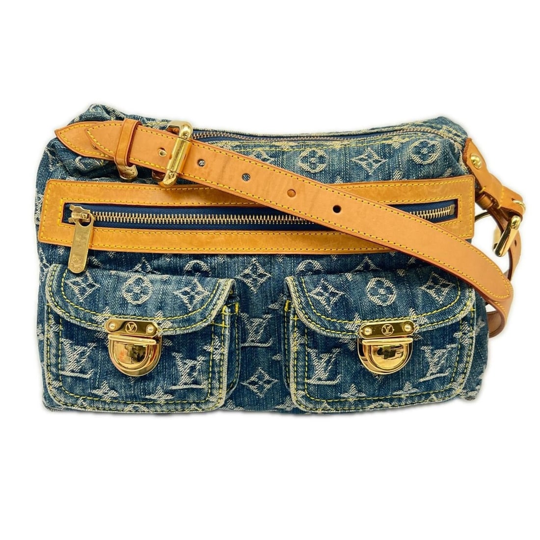 LOUIS VUITTON Monogram Denim Baggy PM M95049 Shoulder Bag Blue Beige Cotton Leather Women's: --- Catalog ---Category: SizeSize (HxWxD): 22cm x 30cm x 10cm / 8.66'' x 11.81'' x 3.93''Strap Length: 129cm / 50.78''Category: DesignType: Shoulder bagColor: Beige, BlueGender: WomenClosure: ZipperMa