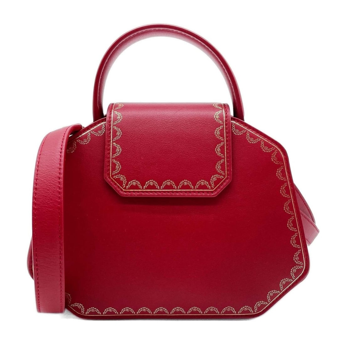 CARTIER Garland de Cartier Handbag Shoulder Bag Leather Red Women's: --- Catalog ---Category: SizeSize (HxWxD): 17cm x 21cm x 8cm / 6.69'' x 8.26'' x 3.14''Category: DesignType: Handbag, Shoulder bagColor: Gold, Red colorGender: WomenMaterial: Leather Category: General