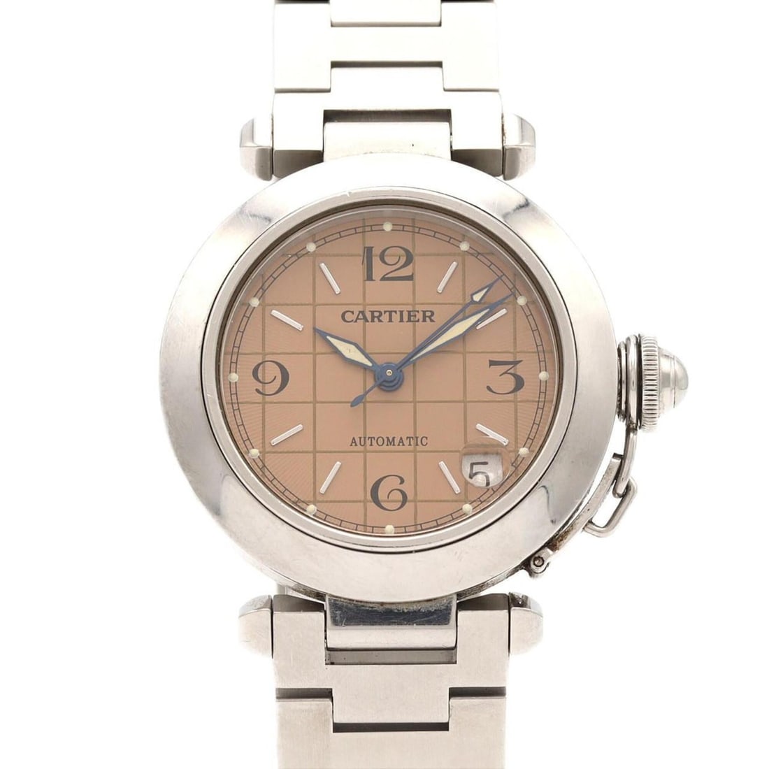 Cartier Pasha C W31024M7 Stainless Steel Automatic Watch: --- Catalog ---Category: SizeWrist Size: 19cm / 7.48''Case Diameter: 35mm / 1.38''Category: DesignType: WristwatchGender: Women,MenColor (Dial): PinkMaterial (Band): Stainless steelMaterial (Case): St