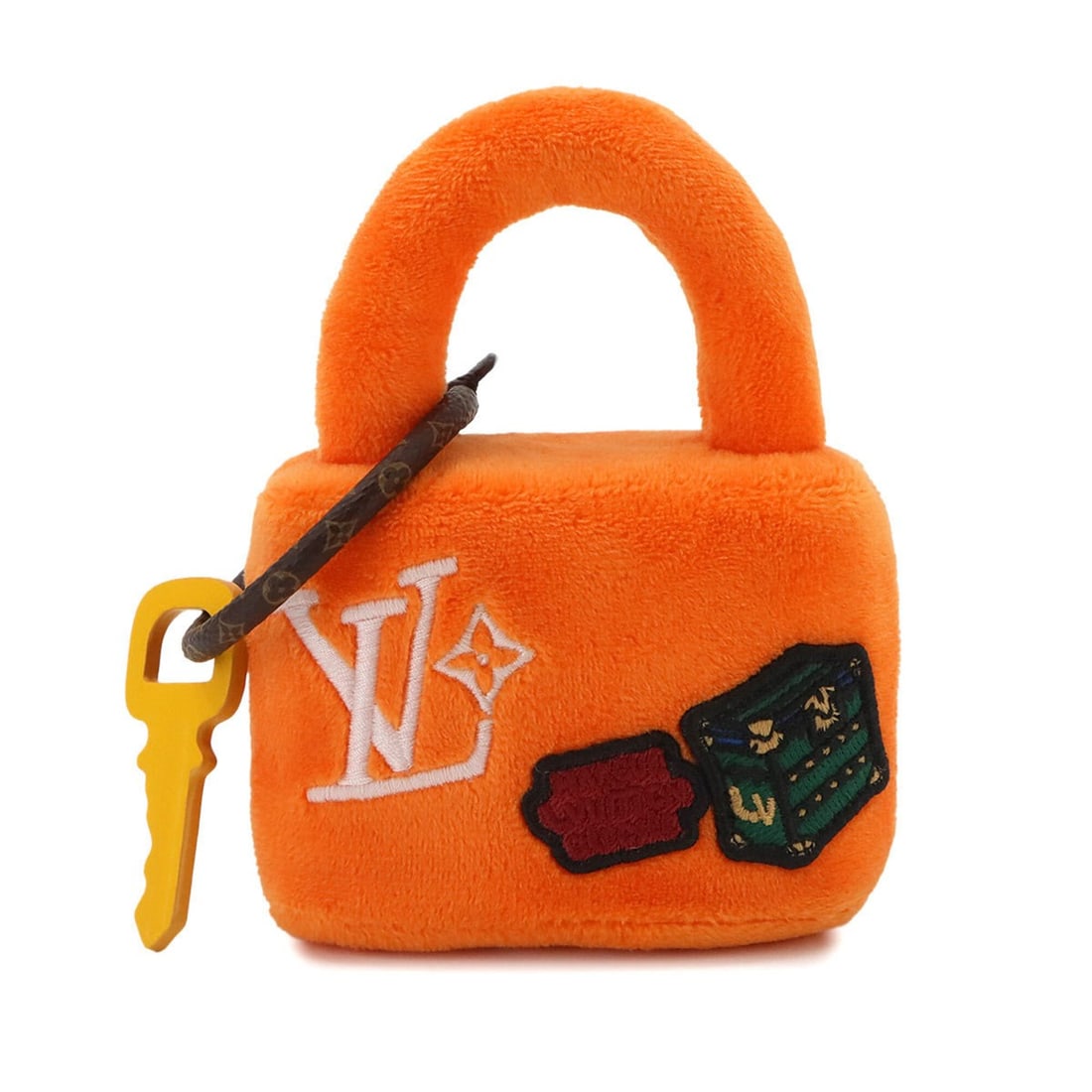 Louis Vuitton LV Lucky Lock Bag Charm Keychain with Faux Fur, Monogram Canvas, Orange, M03107: --- Catalog ---Category: SizeSize (HxWxD): 11.5cm x 9cm x 4cm / 4.52'' x 3.54'' x 1.57''Category: DesignType: KeyringColor: Monogram, Orange, SilverGender: Men,WomenMaterial: Fur, MonogramLeather/Fur 