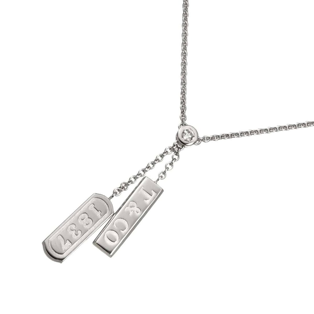 Tiffany & Co. Double Bar Drop Diamond Necklace, 40cm, 18K White Gold (750), 1837 Necklace: --- Catalog ---Category: SizePendant Size: 38.5mm x 5.6mm / 1.51'' x 0.22''Neck Circumference: 40 cm / 15.74''Category: DesignGender: WomenMaterial: White gold (18K)Necklace Type: NecklaceCategory: Ge