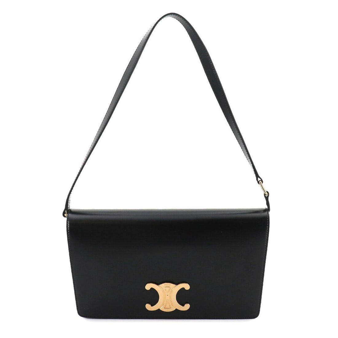 Celine Triomphe Trapeze 2-way Shoulder Clutch Handbag, Leather, Black, 199283BF4, Gold Hardware, Bag: --- Catalog ---Category: SizeSize (HxWxD): 14.5cm x 26cm x 4.5cm / 5.7'' x 10.23'' x 1.77''Category: DesignType: Handbag, Shoulder bagColor: BlackGender: WomenMaterial: Leather Category: GeneralMPN: 1
