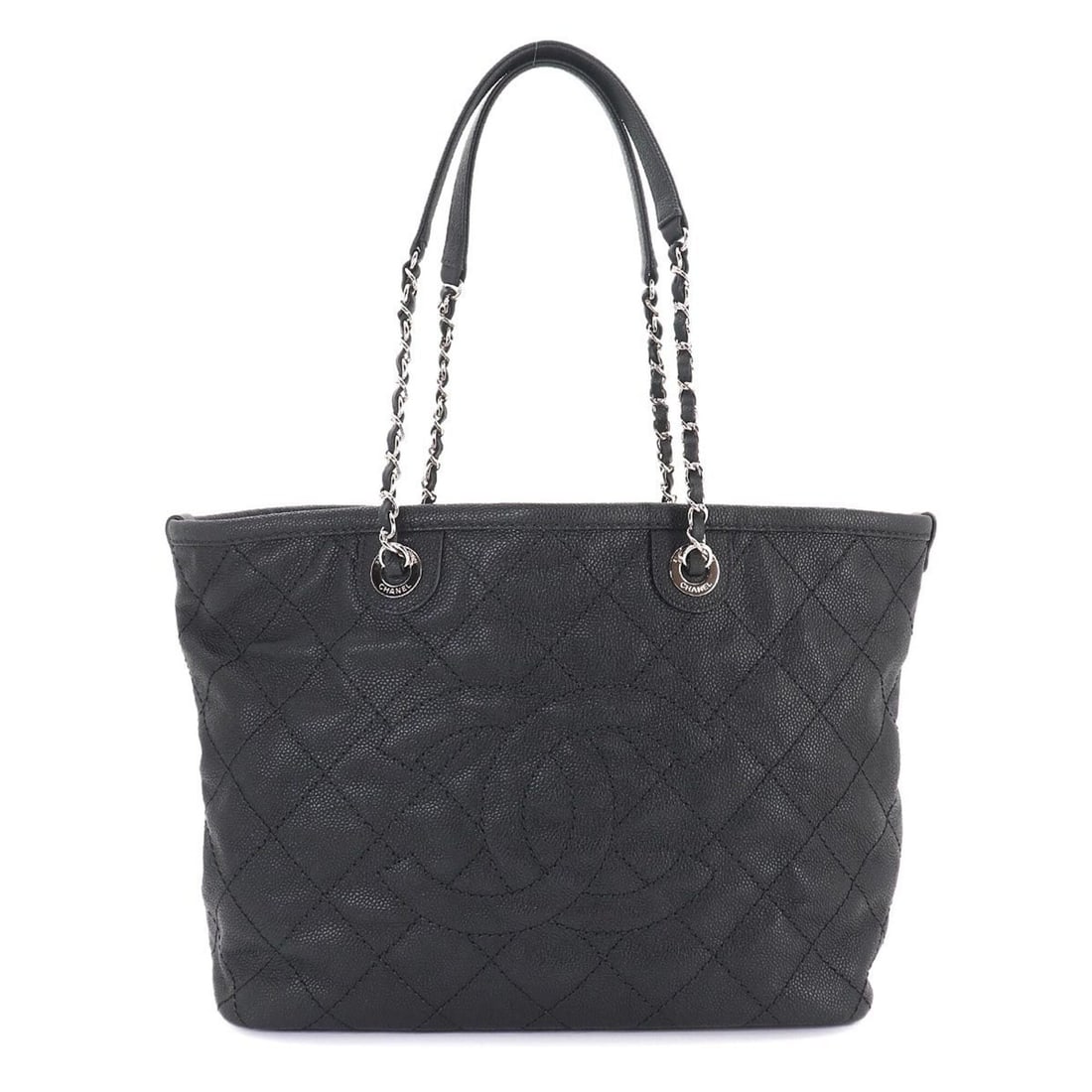Chanel Matelasse Chain Tote Handbag, Caviar Leather, Black, A92754, Silver Hardware: --- Catalog ---Category: SizeSize (HxWxD): 25.5cm x 32cm x 14cm / 10.03'' x 12.59'' x 5.51''Category: DesignType: Handbag, Tote bagColor: BlackGender: WomenMaterial: Grained Calfskin Category: General