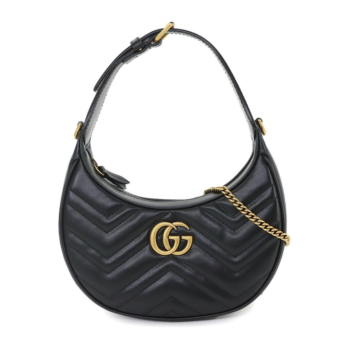 Gucci GG Marmont Half Moon Shaped Mini 2-way Hand/Shoulder Handbag, Leather, Black, 699514: --- Catalog ---Category: SizeSize (HxWxD): 15cm x 21cm x 5cm / 5.9'' x 8.26'' x 1.96''Category: DesignType: HandbagColor: BlackGender: WomenMaterial: Leather Category: GeneralMPN: 699514Brand: GucciCo