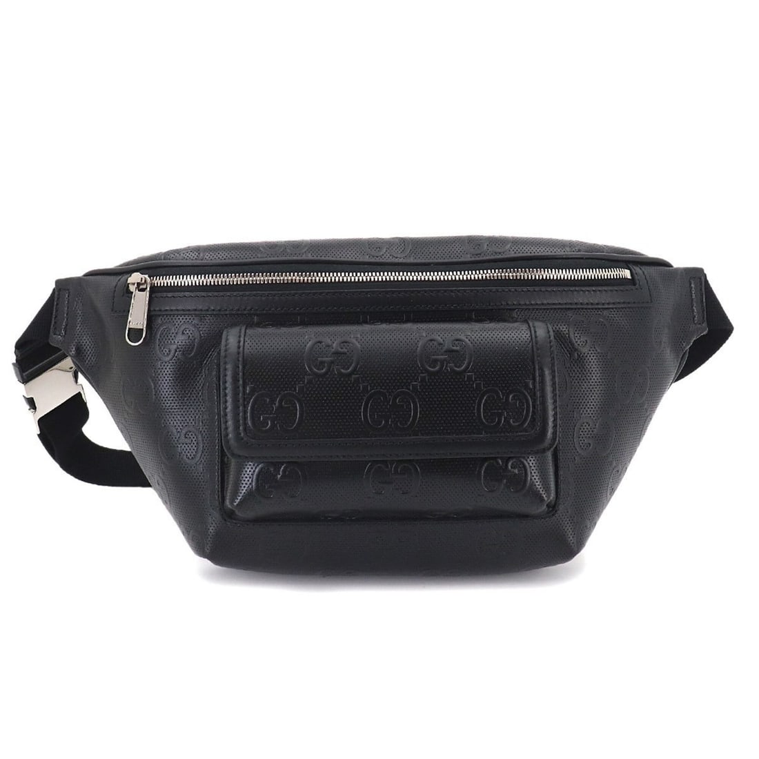 Gucci GG Embossed Belt Handbag, Leather, Black, 645093, Silver Hardware: --- Catalog ---Category: SizeSize (HxWxD): 19cm x 22cm x 5cm / 7.48'' x 8.66'' x 1.96''Category: DesignType: Fanny packColor: BlackGender: Men,WomenMaterial: Leather Category: GeneralMPN: 645093Brand: