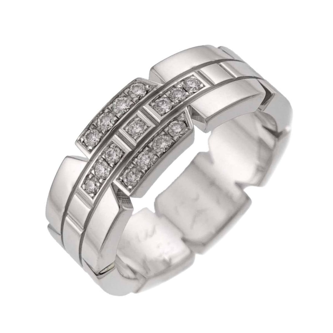 Cartier Tank Française #49 Ring with Diamonds, 18K White Gold (750): --- Catalog ---Category: SizeUS Size: 5Brand Size: 49Category: DesignType: Band ringGender: WomenMaterial: White gold (18K)Category: GeneralBrand: Cartier--- Item List ---Section: ConditionRanking: Ra