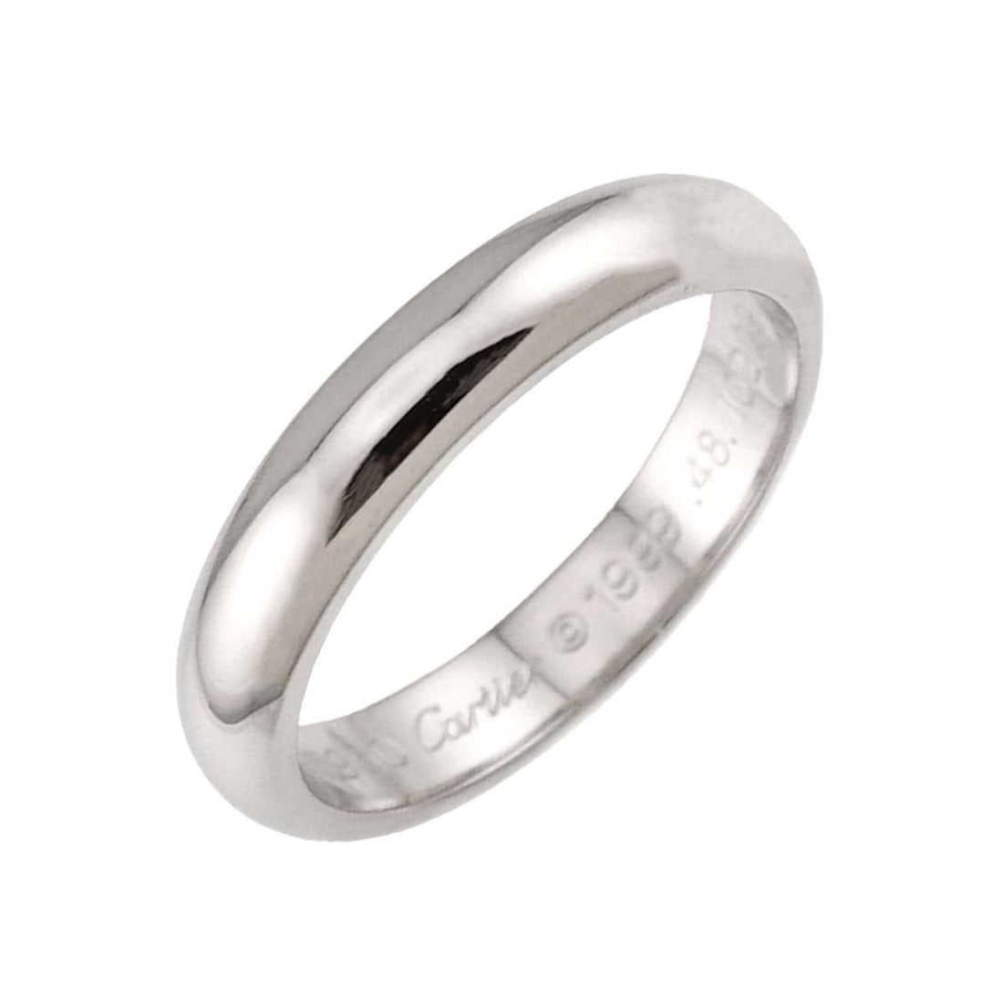 Cartier 1895 Classic #48 Ring, Platinum, 3.5mm width.: --- Catalog ---Category: SizeUS Size: 4.5Brand Size: 48Category: DesignType: Band ringGender: WomenMaterial: Platinum 950Category: GeneralBrand: Cartier--- Item List ---Section: ConditionRanking: Rank