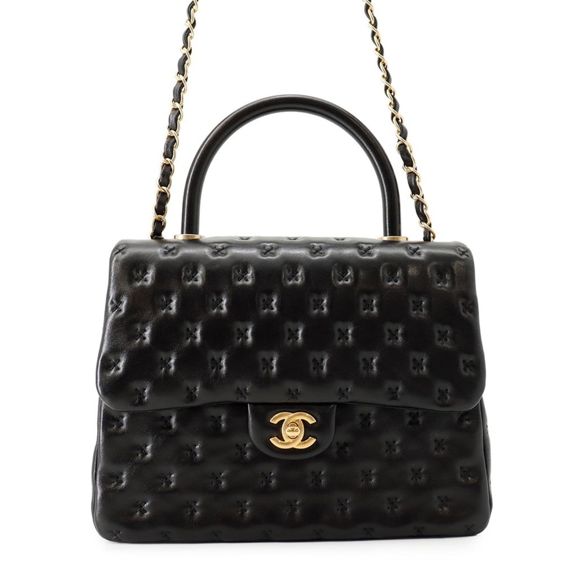 Chanel Handbag, Cross Stitch, Coco Mark, Lambskin, A98724, CHANEL Shoulder Bag, Black, Handbag for: --- Catalog ---Category: SizeSize (HxWxD): 19cm x 25cm x 10cm / 7.48'' x 9.84'' x 3.93''Category: DesignType: Handbag, Shoulder bagColor: BlackGender: WomenMaterial: Leather Hardware Color: GoldLeathe