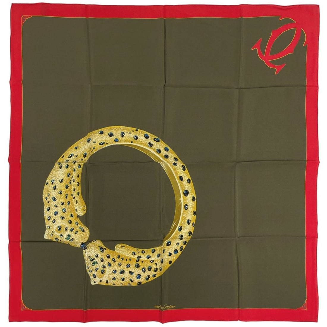 Cartier Panthère Silk Scarf/Muffler, Red/Green, Women's: --- Catalog ---Category: SizeSize (LxW): 81cm x 84cm / 31.88'' x 33.07''Category: DesignType: ScarfColor: Green, Red colorGender: WomenMaterial: Silk Category: GeneralBrand: Cartier--- Item List ---Se