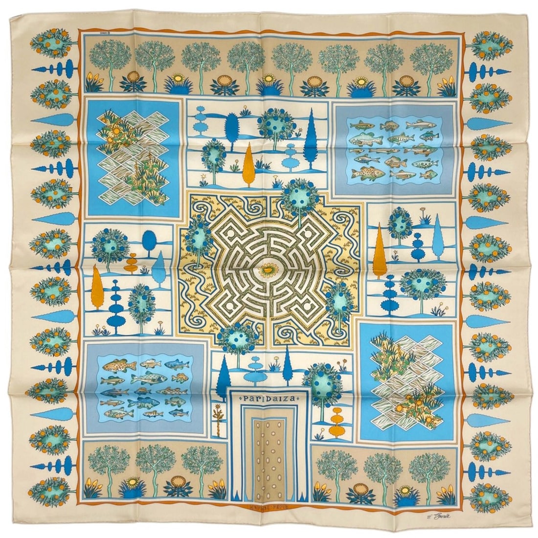 Hermes Carre 90 Paridaiza Scarf/Muffler, Paradise Silk, Beige Multicolor, Women's: --- Catalog ---Category: SizeSize (LxW): 88cm x 89cm / 34.64'' x 35.03''Category: DesignType: ScarfColor: Beige, Multi-colorGender: WomenMaterial: Silk Category: GeneralBrand: Hermes--- Item List ---S