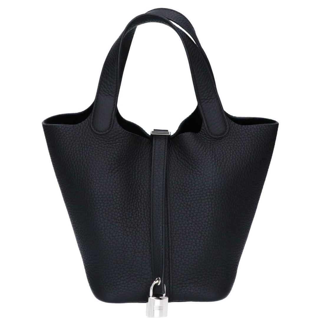 HERMES Hermes Excellent Condition K Stamp Togo Picotin Lock PM (18) Handbag Black Silver Hardware