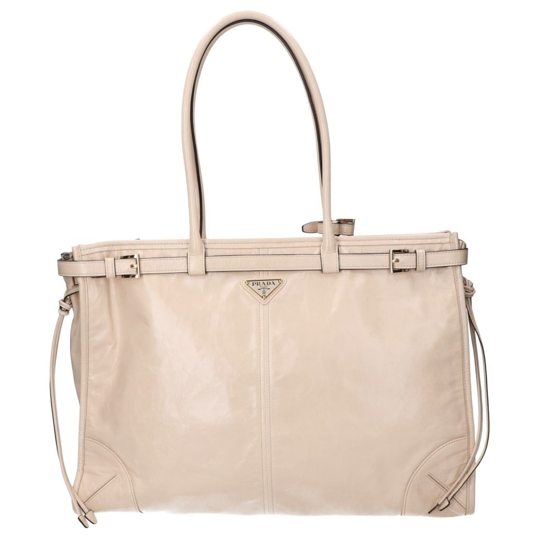 PRADA 1BA439 Bonnie Extra Large Nappa Leather Handbag with Strap - Travertine Women's: --- Catalog ---Category: SizeSize (HxWxD): 30cm x 42cm x 14cm / 11.81'' x 16.53'' x 5.51''Category: DesignType: HandbagGender: WomenMaterial: Leather Category: GeneralBrand: Prada--- Item List ---Sect