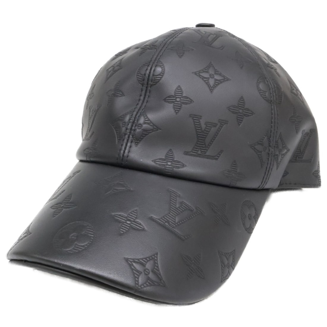 LOUIS VUITTON Louis Vuitton 25th year model M76580 Monogram Shadow Cap Hat Black Silver Hardware: --- Catalog ---Category: DesignType: CapColor: BlackGender: MenMaterial: Leather Leather/Fur Type: CalfskinCategory: GeneralBrand: Louis VuittonCategory: MeasurementsCircumference: 59cm / 23.22''--- I