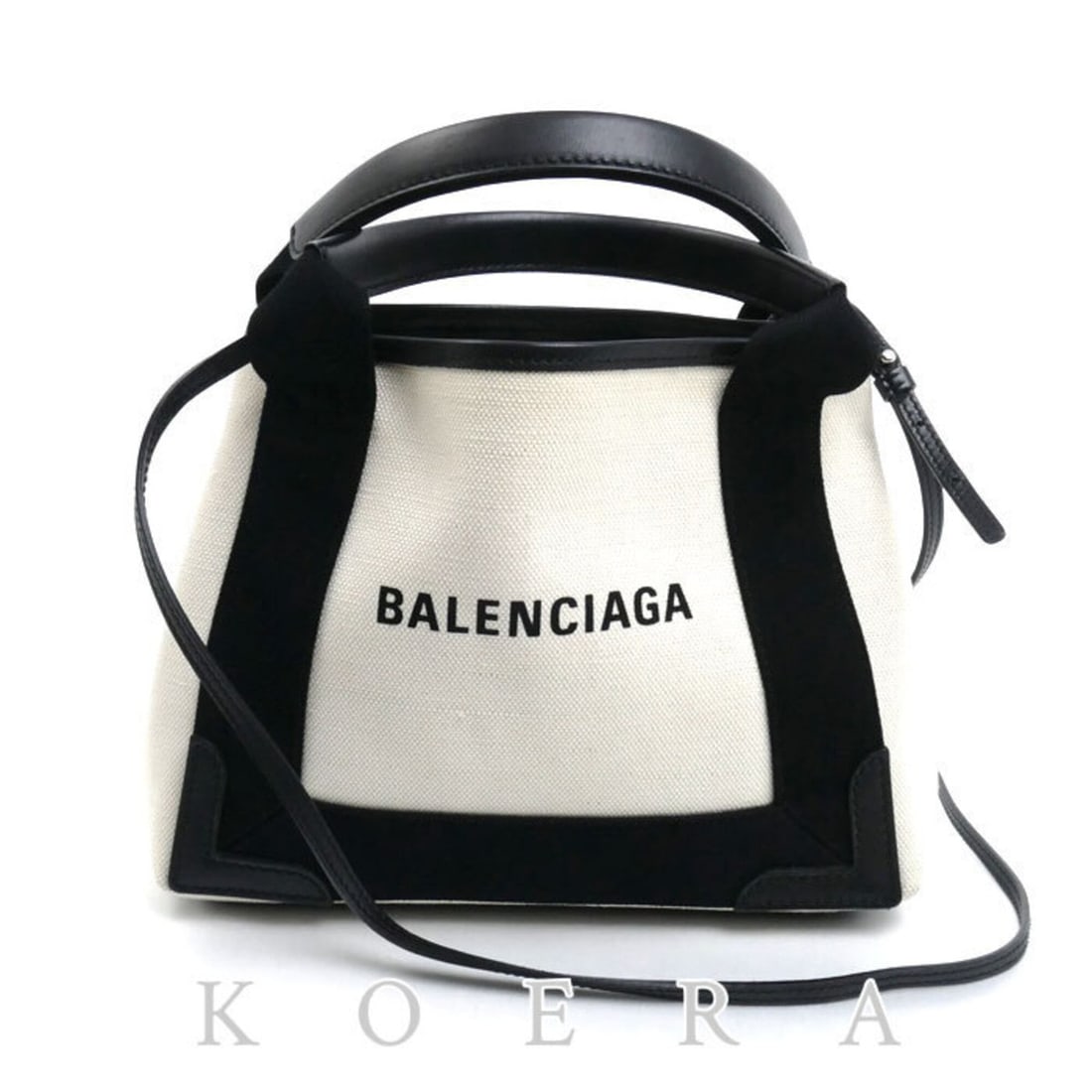 BALENCIAGA Navy Cabas XS Tote Bag, Natural Black, 390346, Women's: --- Catalog ---Category: SizeSize (HxWxD): 20cm x 22cm x 7.5cm / 7.87'' x 8.66'' x 2.95''Category: DesignType: Pouch, Tote bagColor: BlackGender: WomenMaterial: Cotton canvas , Leather Category: Gener