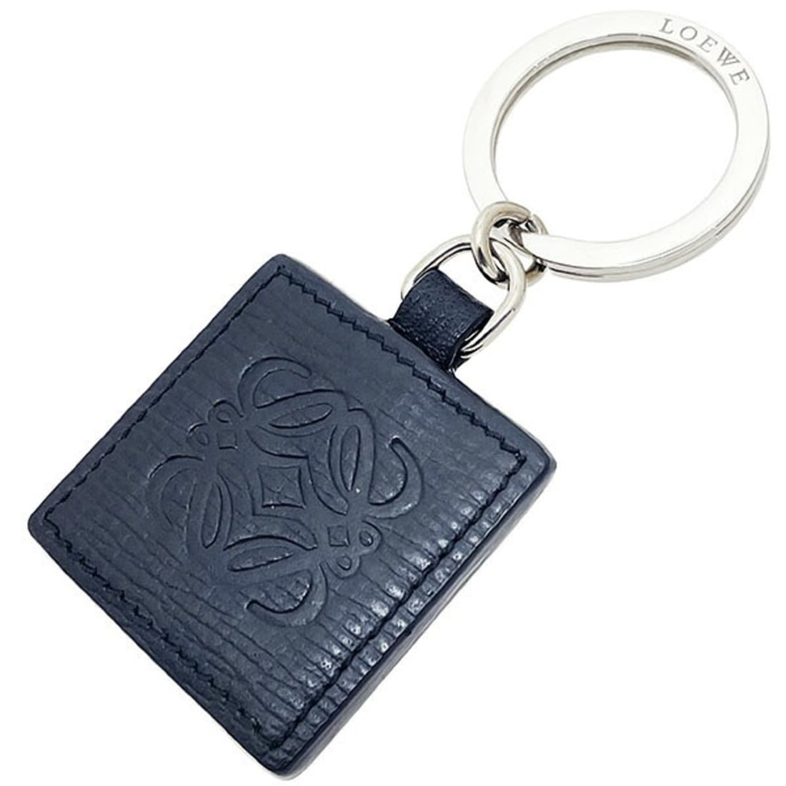 Loewe Anagram Keychain Leather Black Tag Keyring