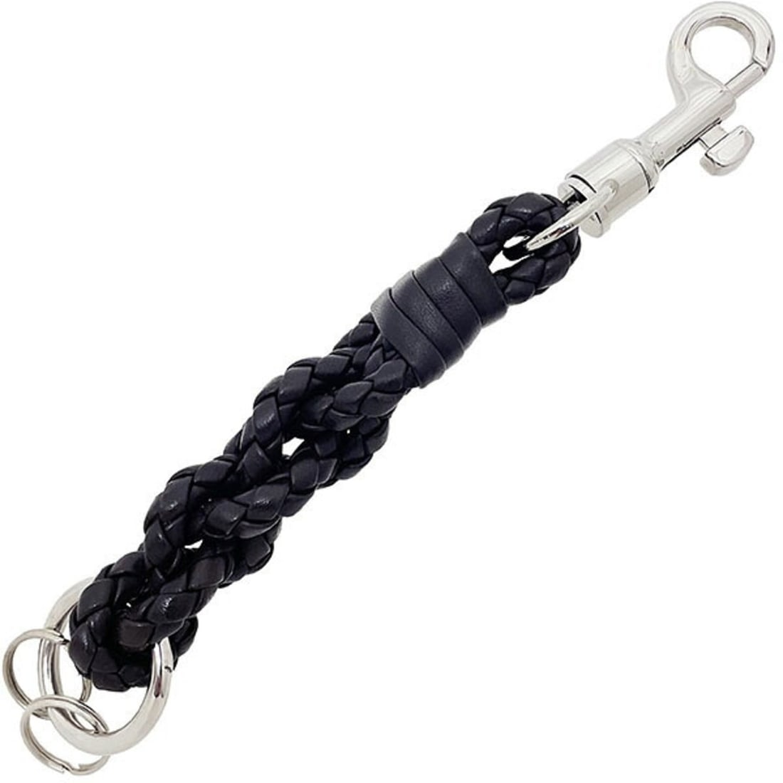 Bottega Veneta Intrecciato Leather Keychain, Dark Brown Keyring
